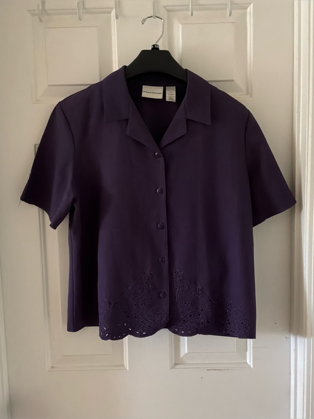 Alfred Dunner Short Sleeve Button-Front Top in Deep Purple
